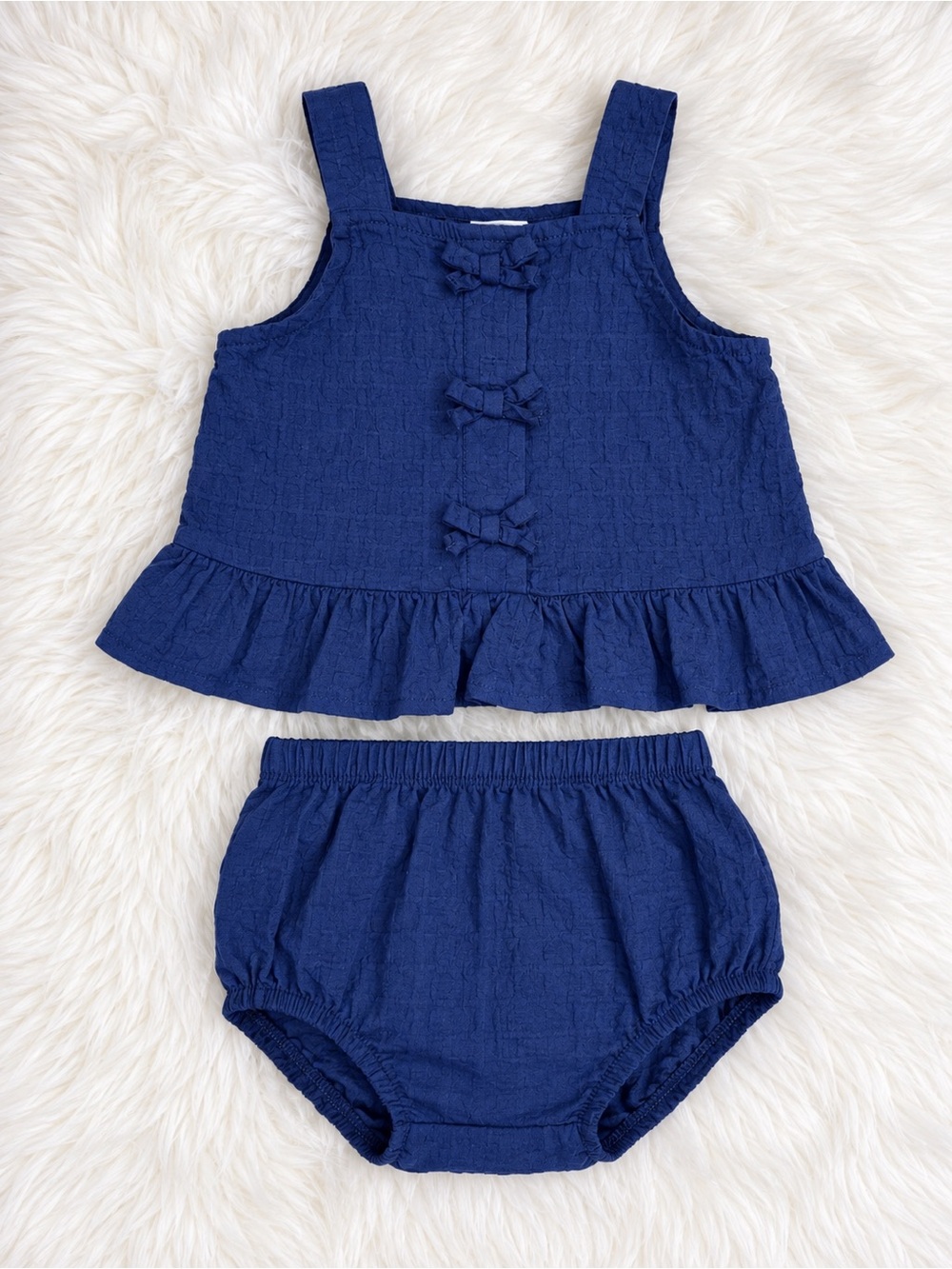 Carter's Navy Textured Ruffle Tank & Bloomers Set